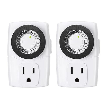 BN-LINK U47 Indoor Mini 24-Hour Mechanical Outlet Timer, 3-Prong, 2-Pack - size: 3-Prong, 2-Pack, 1 Outlet, Mini