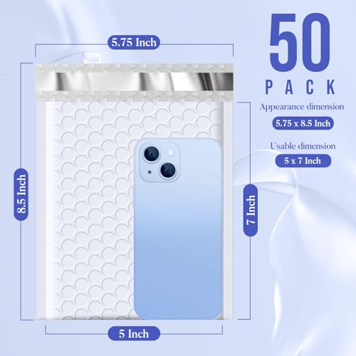 Fuxury Bubble Mailers 5x8.6" 50 Pack White Waterproof Padded Envelopes - color: White, size: 5x8.6" 50PC