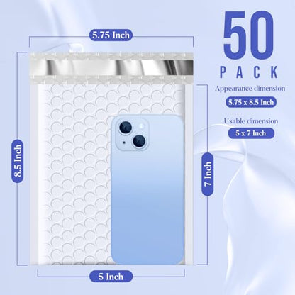 Fuxury Bubble Mailers 5x8.6" 50 Pack White Waterproof Padded Envelopes - color: White, size: 5x8.6" 50PC