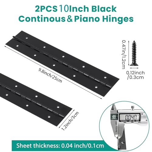 2Pcs 10inch Black Heavy Duty Continuous&Piano Hinges - size: 10"-2PACK