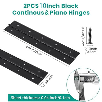2Pcs 10inch Black Heavy Duty Continuous&Piano Hinges - size: 10"-2PACK
