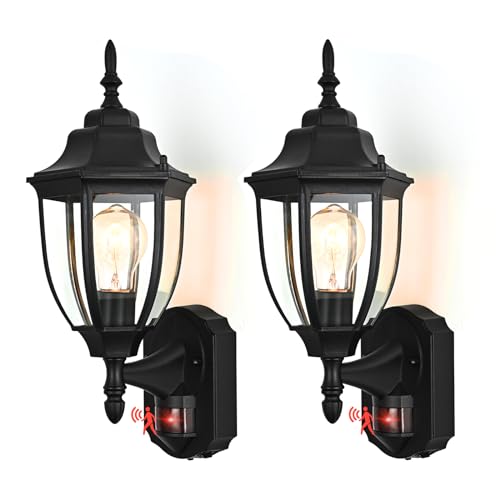 Porch Lights Outdoor Motion Sensor Wall Sconce Anti-Rust Aluminum, Exterior Outdoor Wall Lights Dusk to Dawn Porch Light Fixture Wall Mount for House Outside Patio 2Pack - color: Black, size: Standard - 2 Pack