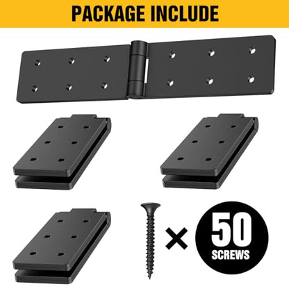 Fence Gate Hinge Heavy Duty 4Pack,270 Degree Barn Door Hardware Kit for Gates,Double Layer Design,Adjustable Outdoor Black Folding & Butt Iron Hinge for Wood Doors/Farm/Backyard