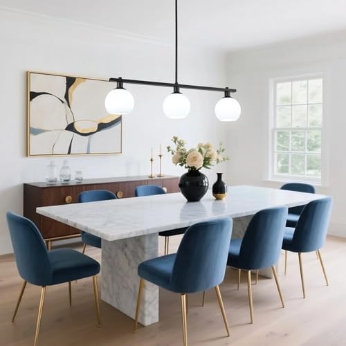 Kitchen Island Lighting 3 Lights Linear Pendant Light Fixtures With Milk Glass Shades Black Farmhouse Chandeliers for Dining Room Chandelier Over Table Mid Century Modern Hanging Light Fixture for Bar - color: 3 Light-Black