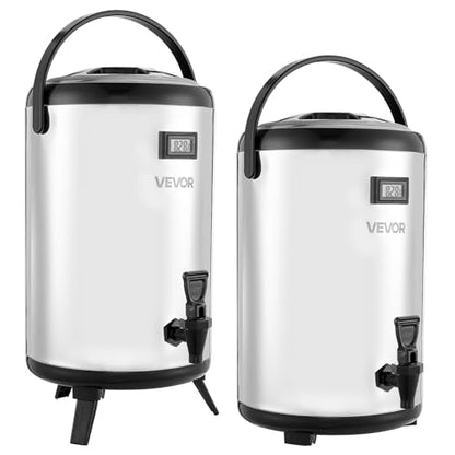 VEVOR Insulated Beverage Dispenser, 3.2 Gal/12L Stainless Steel Thermal Drink Server with Spigot & Temp Display, Suitable for Hot and Cold Drinks, for Tea Coffee Water in Cafes & Restaurants, 2 Pack - size: 3.2 Gal (2 Pack)