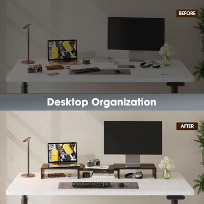 FITUEYES Dual Monitor Stand Riser, Adjustable Length and Angle, Black - color: Black
