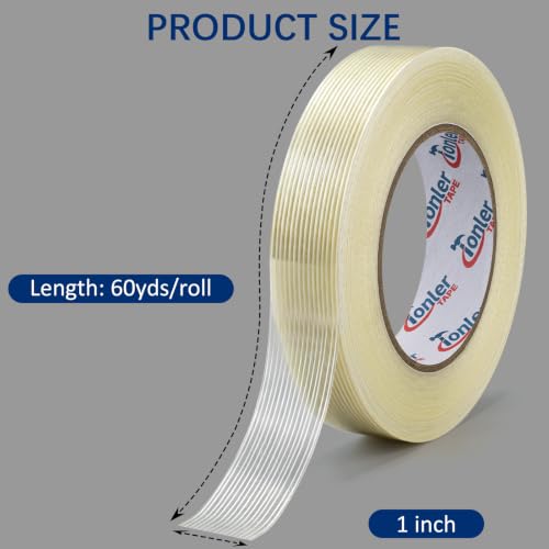 Filament Strapping Tape 1" x 60Yd 10 Rolls Fiberglass Reinforced - size: 10 Rolls 1in x 60 Yd