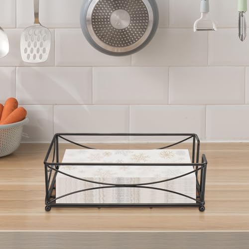 Livabber Guest Napkin Holder, Metal Bathroom Paper Hand Towel Storage Modern Napkin Tray Caddy for Countertop, Table Kitchen, Dinning Room (Black, Metal Base) - color: Black