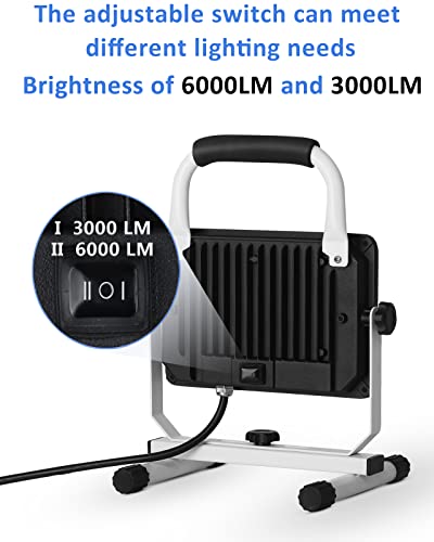 UFOND 6000 Lumen LED Work Light with Stand, 60W Waterproof Flood Light
