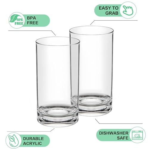HIGIINC 17 OZ Plastic Cups Reusable Unbreakable Plastic Drinking Glasses Set of 12，Highball Plastic Tumblers & Water Glasses, Acrylic Glasses Drinkware Iced Tea Glasses BPA Free, Dishwasher Safe
