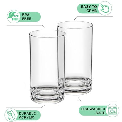 HIGIINC 17 OZ Plastic Cups Reusable Unbreakable Plastic Drinking Glasses Set of 12，Highball Plastic Tumblers & Water Glasses, Acrylic Glasses Drinkware Iced Tea Glasses BPA Free, Dishwasher Safe