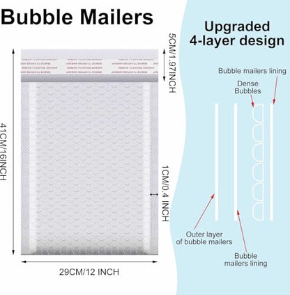 Henoyso 30 Pcs Bubble Poly Mailers Padded Envelopes,White,12 X 16 Inches - color: White, size: 12 x 16 Inches