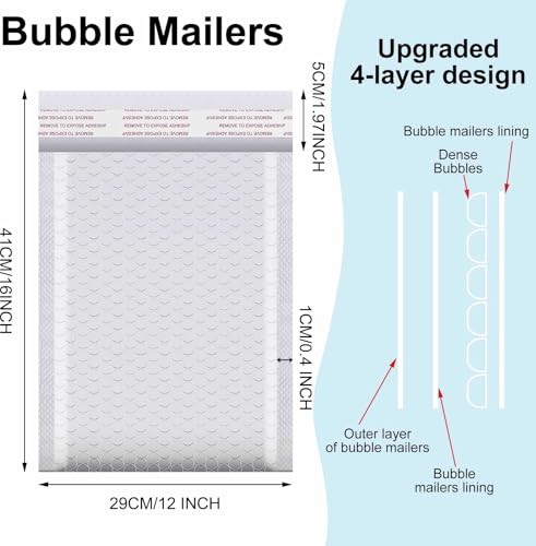 Henoyso 30 Pcs Bubble Poly Mailers Padded Envelopes,White,12 X 16 Inches - color: White, size: 12 x 16 Inches