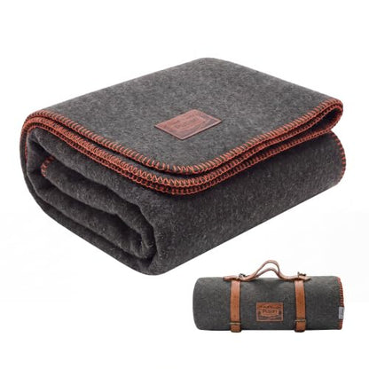 PuTian 100% Wool Blanket - Camping Outdoor Blanket, 63"×87", Grey - color: Grey, size: 63" × 87"