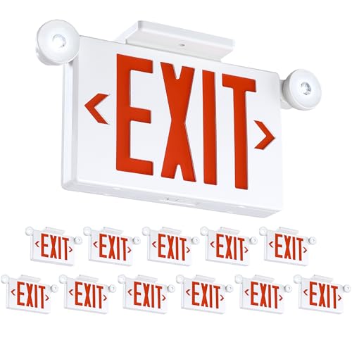Gruenlich Exit Sign with Emergency Light, Battery Backup, 12 Pack - size: 12-Pack