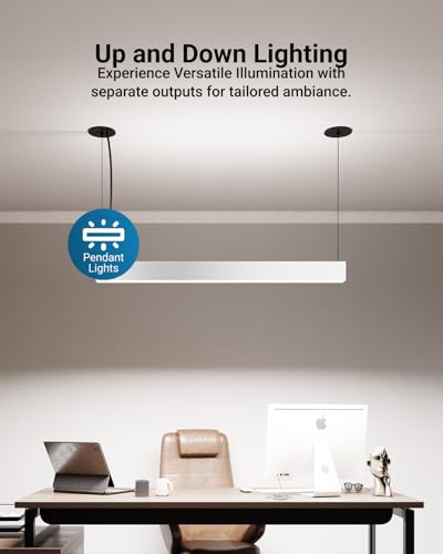 Sunco 4FT Linear LED Pendant Light, Single-Switch Up/Down 3CCT, White, 57W