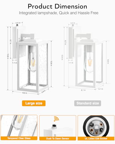 VIANIS Large Dawn to Dusk Outdoor Light Fixture, Easy to Install, Hardwired - color: White, size: Tall Dusk to Dawn 1-Pack