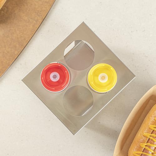 Restaurantware Squeeze Bottle Holder 1 Count 6.30 x 7.01 x 6.26 Inches Stainless Steel Condiment Organizer - Four-Hole Durable Kitchen Rack - Silver Prep Station Organizer - size: Fits 1/6 Size Opening, style: Four Holes, Holder