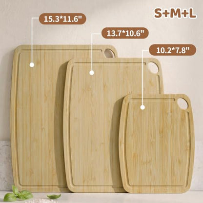 Dishwasher Safe Cutting Board,Bamboo Cutting Board with Juice Groove - color: Natural, size: Set of 3 (Small + Medium + Large)