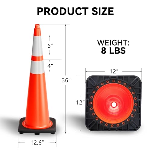 STARSIGNS Traffic Cones 36 Inch - Commercial Construction Cones for Road Safety Orange Parking Cones with Heavy Duty Base & Reflective Strips for Driveways & Event Control (6 Pack) - color: Orange, size: 36"