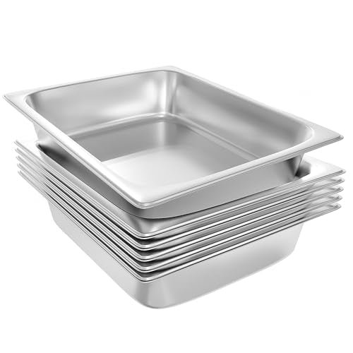 EGGKITPO 6-Pack 1/2 Size Stainless Steel Catering Pan, 2.5 Inch Deep Hotel Pan for Restaurant, Buffet, Party Supplies - size: 1/2 2.5" deep without lid