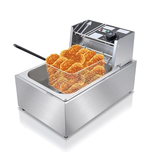 Commercial Deep Fryer with Baskets, 2500W Thickened Stainless Steel Electric Oil Fryer, Large Capacity with Temperature Control (6L) - size: 6L