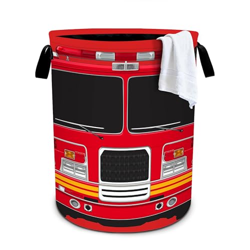 Fire Truck Laundry Basket Storage Bin Foldable Laundry Hamper Clothes Storage Bucket Organizer 19.6x15.7 Inch For Laundry Room/Bedroom/Bathroom - color: Fire Truck