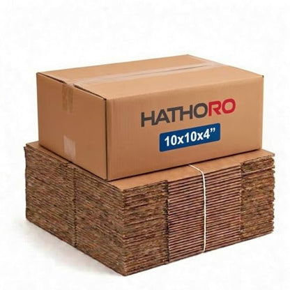 Flat Shipping Boxes 10"L x 10"W x 4"H (25 Pack) | Corrugated Cardboard Single-Wall Small Kraft Boxes for Moving, Packing and Storage - size: 10x10x4