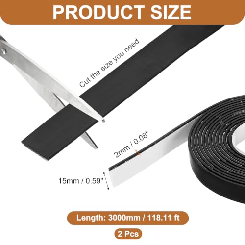 2PCS Smoke Fire Seal Strip 9.8Ft 15mm/0.59" Wx 2mm/0.08" T Black
