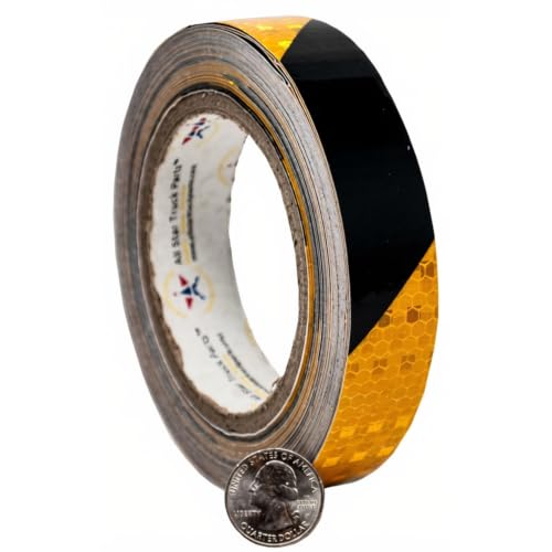 Waterproof Reflective Safety Tape Roll 1"/2" Yellow Black Striped Floor Marking Tape Hazard Caution Warning Tape Auto Truck Self-Adhesive Safety Sticker Strips for Wall Factory Trailer (1 in x 50 FT) - size: 1 IN x 50 FT