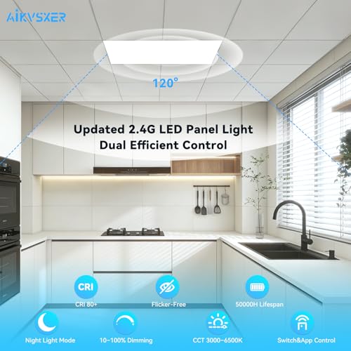 AIKVSXER 2x4 LED Flat Panel Light with App & Wireless Switch Control 2Pack