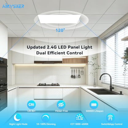 AIKVSXER 2x4 LED Flat Panel Light with App & Wireless Switch Control 2Pack
