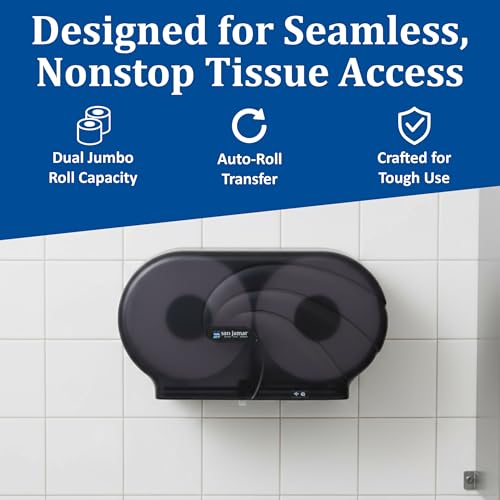 San Jamar Twin 9" Bath Tissue Dispenser – Jumbo Bath Tissue Holder for Bathroom, Infinity System, Black Pearl, 12" × 19" × 5.25"