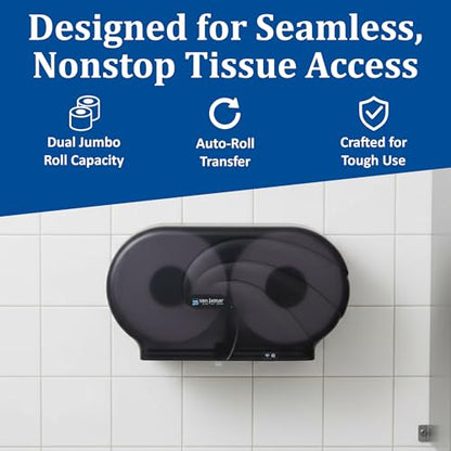 San Jamar Twin 9" Bath Tissue Dispenser – Jumbo Bath Tissue Holder for Bathroom, Infinity System, Black Pearl, 12" × 19" × 5.25"