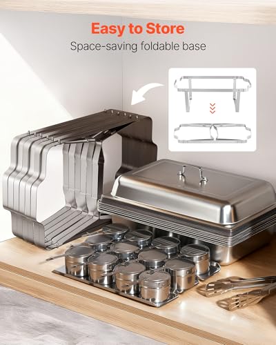 VEVOR Rectangle Chafing Dishes, 9 Qt 6 Pack Stainless Steel Chafing Dish, Food Warmer Chafer Complete Set with Hollow Handle, 3 Food Tongs, Lid, Holder, Chafer Dishes for Banquet Party Wedding - size: 6 PACKS
