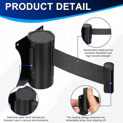 PATIKIL Fixed Wall Mount Retractable Belt Barrier 16 Feet, Black 1 Pcs - color: Black, size: 16 Feet