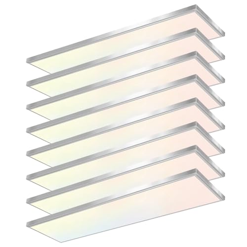 GT-Lite 1'x4' 4500 Lumen 8 Pack LED Flat Panel, Black Trim, Flush Mount, 5 CCT, 3 Brightness, Dim, CRI 90 - color: Nickel 8 Pack