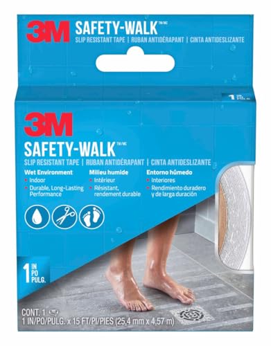 3M Safety-Walk Slip Resistant Tape, 1 in x 15 ft, Anti Slip Clear Tape, Ideal For Slippery & Wet Conditions, Self-Adhesive Backing, Quick & Easy Application, Durable & Long-Lasting (220C-R1X180) - size: 1 Inch