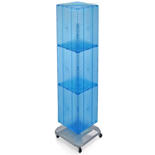 Azar Displays 701465-BLU FOUR-SIDED PEGBOARD TOWER FLOOR DISPLAY ON REVOLVING WHEELED BASE. PANEL SIZE: 14"W X 60"H, Blue - color: Blue