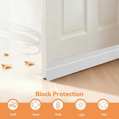 Ohuhu 118" Silicone Door Draft Stopper, 1" Wide Adhesive Weather Stripping - color: White, size: 118"L x 2"W