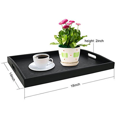 DILLMAN Serving Tray Large Black Wood Rectangle Food Tray Butler Tray Breakfast Tray with Handles (Large) - size: 17.3" x 13.4" x 1.6"
