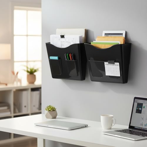 Azar Displays 250088-BLK-2PK Single Vertical Pocket Wall Mount Acrylic File Holder, Letter Size, Black (2-Pack) - color: Black, style: Vertical