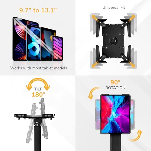 Mount-It! Anti-Theft Universal Tablet Floor Kiosk, Height Adjustable, Black - color: Black