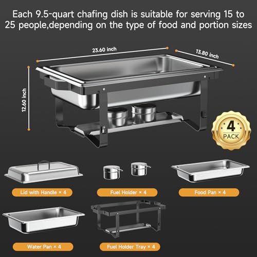 Chafing Dishes for Buffet 4 Pack, 9QT Chafing Dish High Grade Stainless Steel Chafer Complete Set,Steel Handle, Catering Events Complete Buffet Warmer Set (Black, 2) - color: Black, size: 2