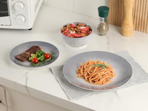 Sweejar Ceramic Dinnerware Service of 4,12 pcs Plate and Bowls for Kitchen - color: Gray, style: Service for 4 (12PCS)