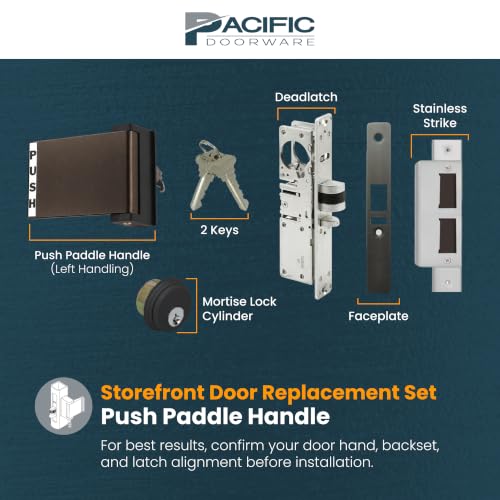 Adams Rite Style Storefront Push Paddle Set, Bronze, Left, 1-1/8" - color: Duronotic Bronze 1-1/8", style: Left Hand