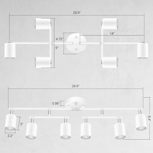 BoostArea 6 Light Track Lighting Kit, White 6 Way Ceiling Spot Lighting, Center Swivel Track Light Heads, Flexibly Rotatable Light Head for Kitchen, Living Room, Bedroom, GU10 Bulb Not Included - color: Rotatable-6 Light-white