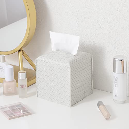Tissue Box Cover Square Leather Facial Paper Holder, Misty Gray - color: Misty Gray, size: square