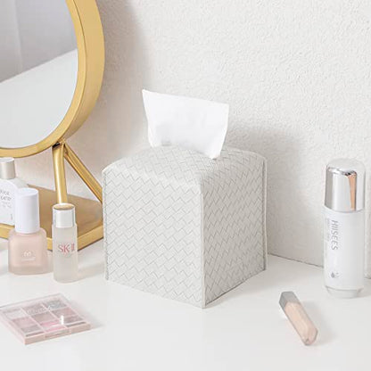Tissue Box Cover Square Leather Facial Paper Holder, Misty Gray - color: Misty Gray, size: square