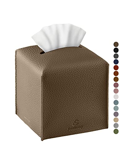 Tissue Box Cover, Jeethemy Square PU Leather Tissue Box Holder, Modern Tissue Case Facial Paper Organizer Dispenser，5X5X5'',Single Cocoa Brown - color: Single Cocoa Brown